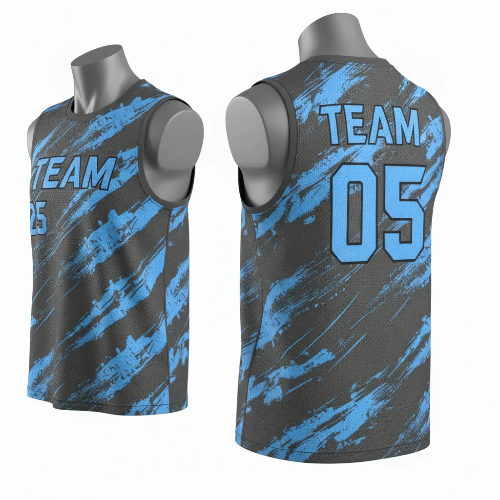 Custom Lacrosse Sleeveless Lacrosse Jersey - Blue - Charcoal Electric Cleat Marks Trail - Back View - Kinexa Sportswear