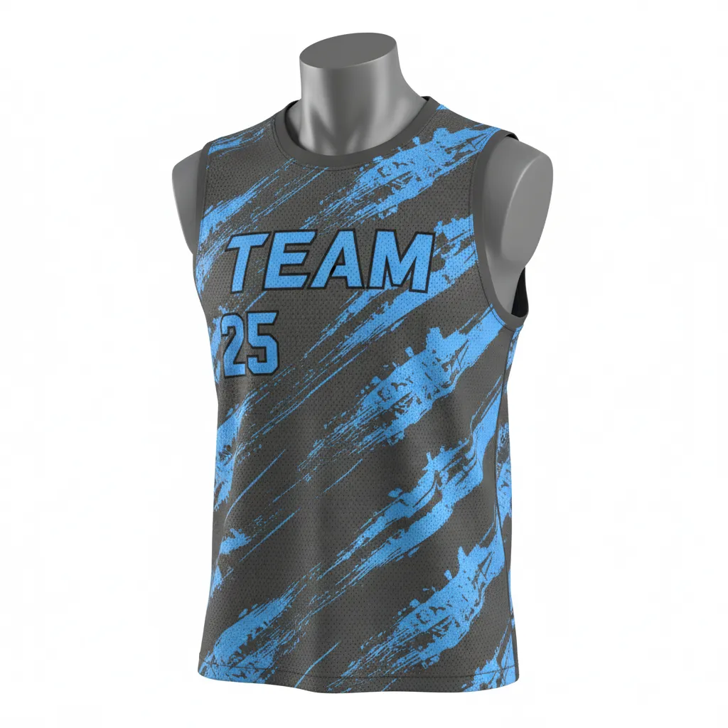Custom Lacrosse Sleeveless Lacrosse Jersey - Blue - Charcoal Electric Cleat Marks Trail - Front View - Kinexa Sportswear
