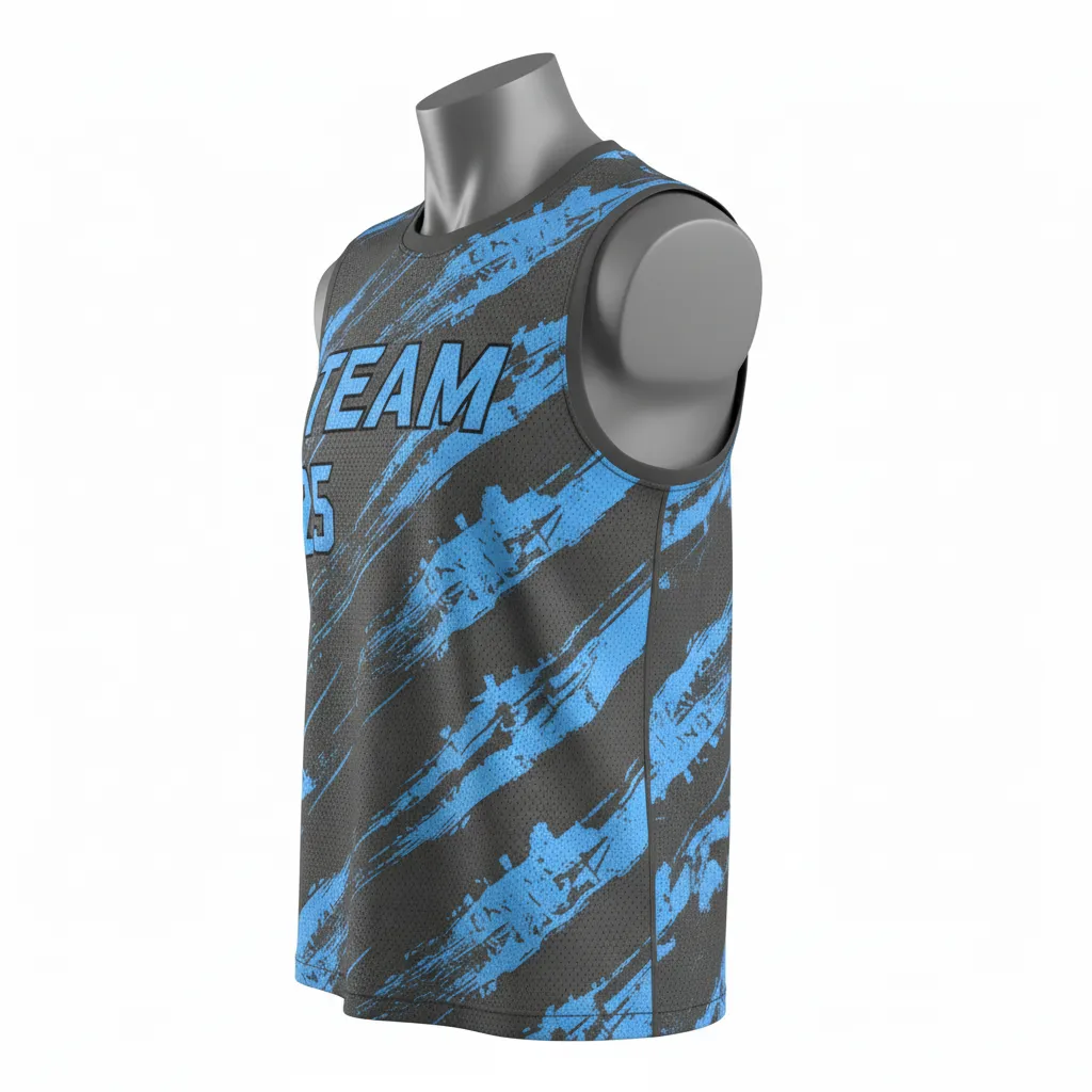 Custom Lacrosse Sleeveless Lacrosse Jersey - Blue - Charcoal Electric Cleat Marks Trail - Side View - Kinexa Sportswear