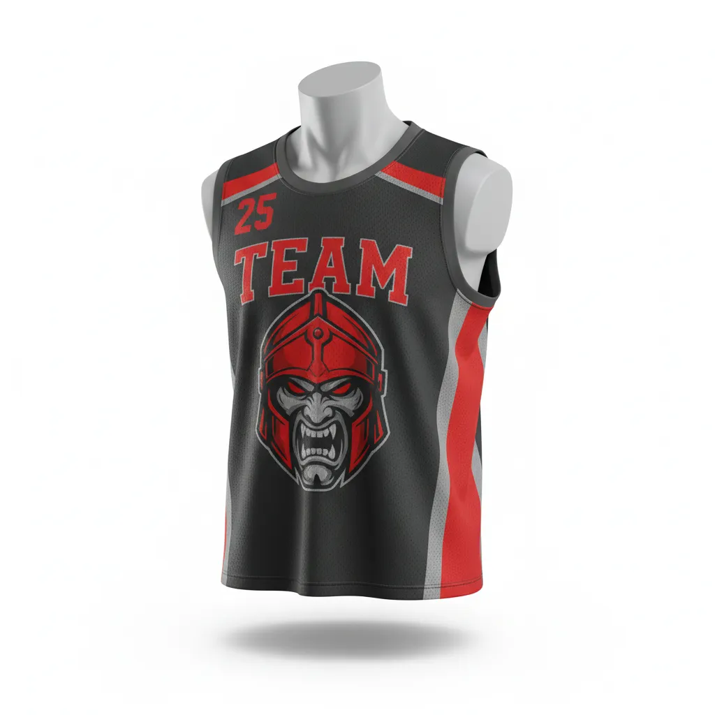Custom Lacrosse Sleeveless Lacrosse Jersey - Red - Charcoal Warrior Spirit - Front View - Kinexa Sportswear