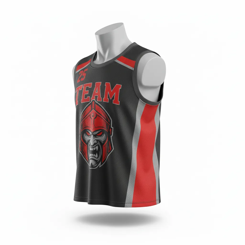 Custom Lacrosse Sleeveless Lacrosse Jersey - Red - Charcoal Warrior Spirit - Side View - Kinexa Sportswear