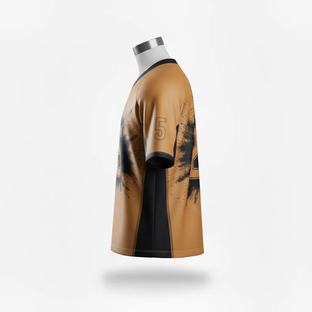 Custom Lacrosse Standard Lacrosse Jersey - Gold, Black - V Neck Athletic Goal Dust Explosion - Side View - Kinexa Sportswear