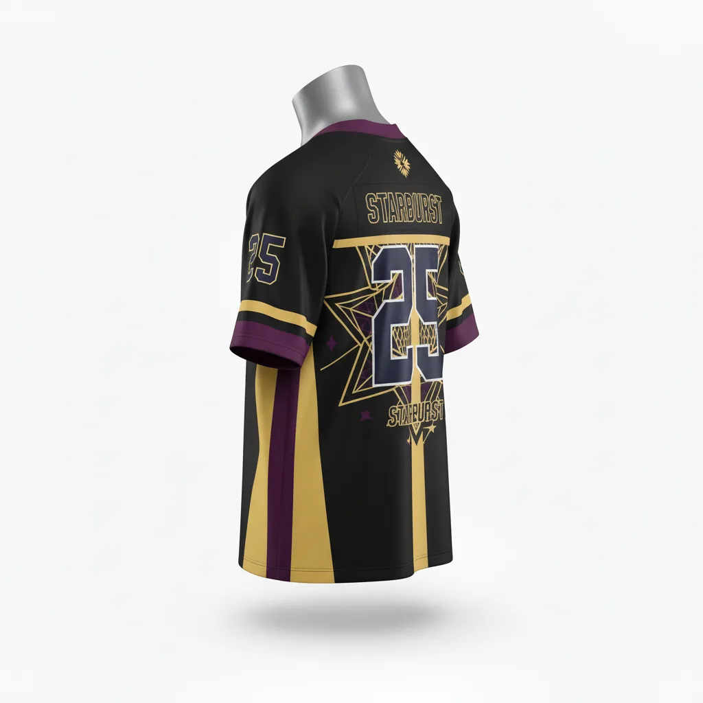 Custom Lacrosse Standard Lacrosse Jersey - Black, Gold, Purple - V Neck Creator S Game Celestial - Back View - Kinexa Sportswear