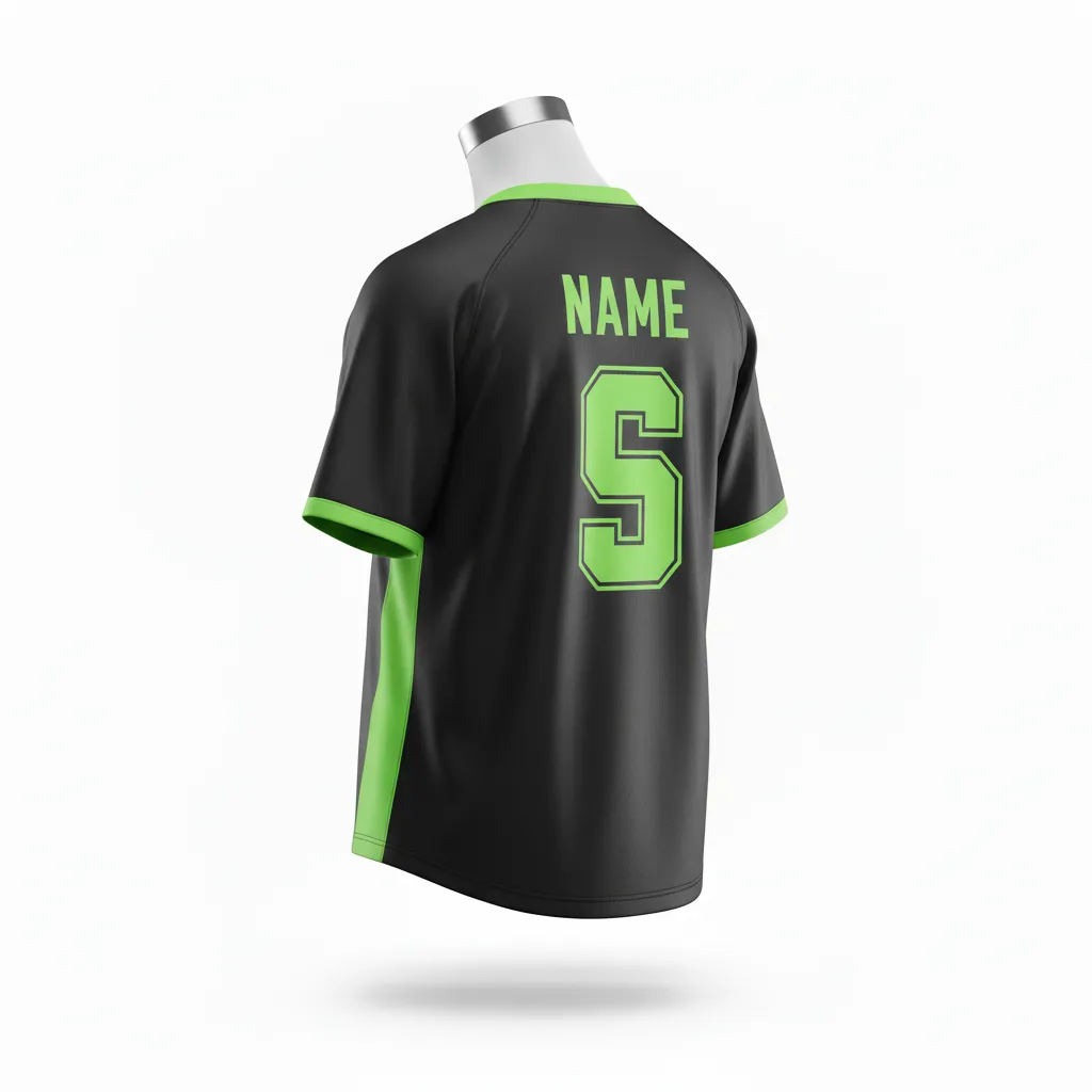 Custom Lacrosse Standard Lacrosse Jersey - Black, Green - V Neck Neon Serpent Strike - Back View - Kinexa Sportswear