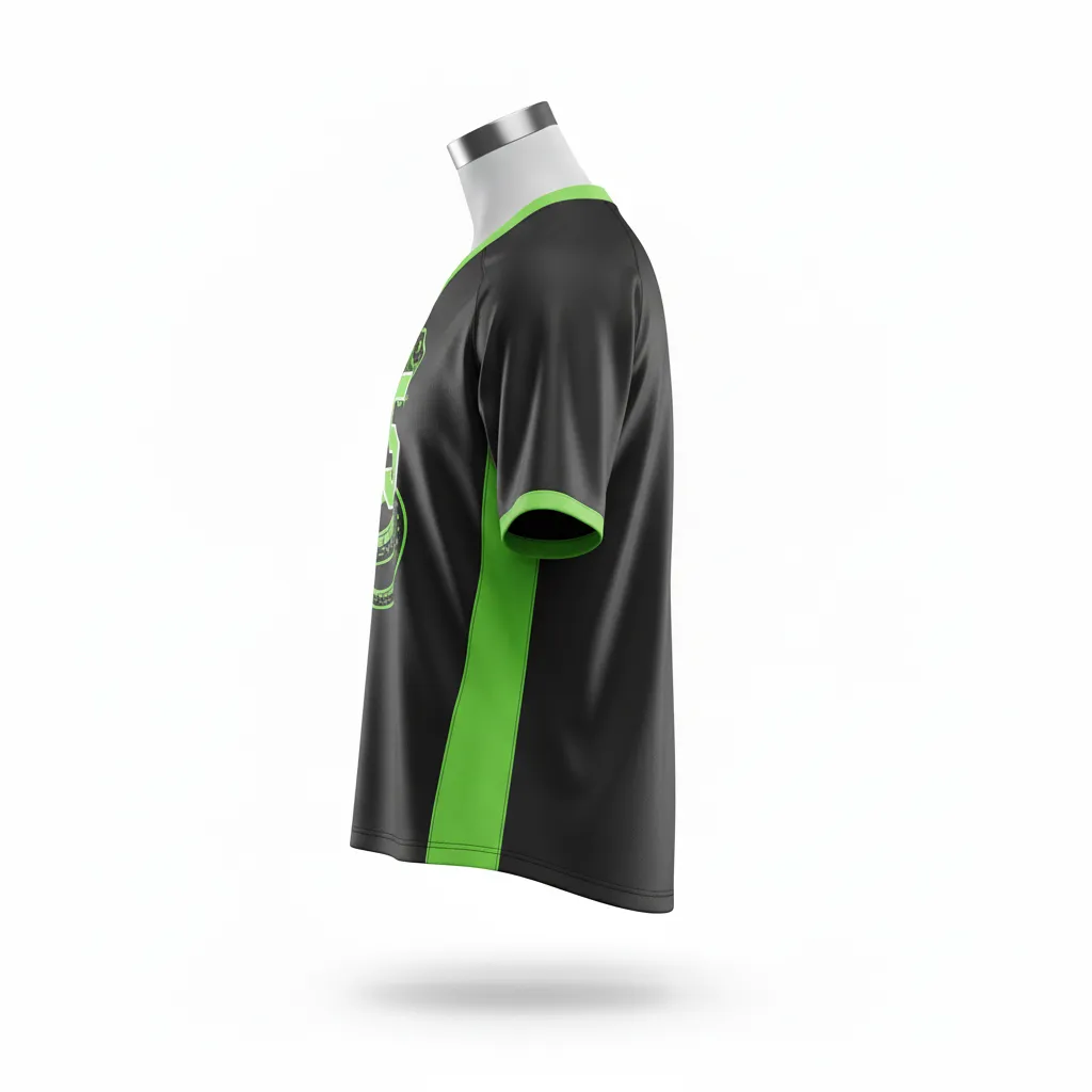 Custom Lacrosse Standard Lacrosse Jersey - Black, Green - V Neck Neon Serpent Strike - Side View - Kinexa Sportswear