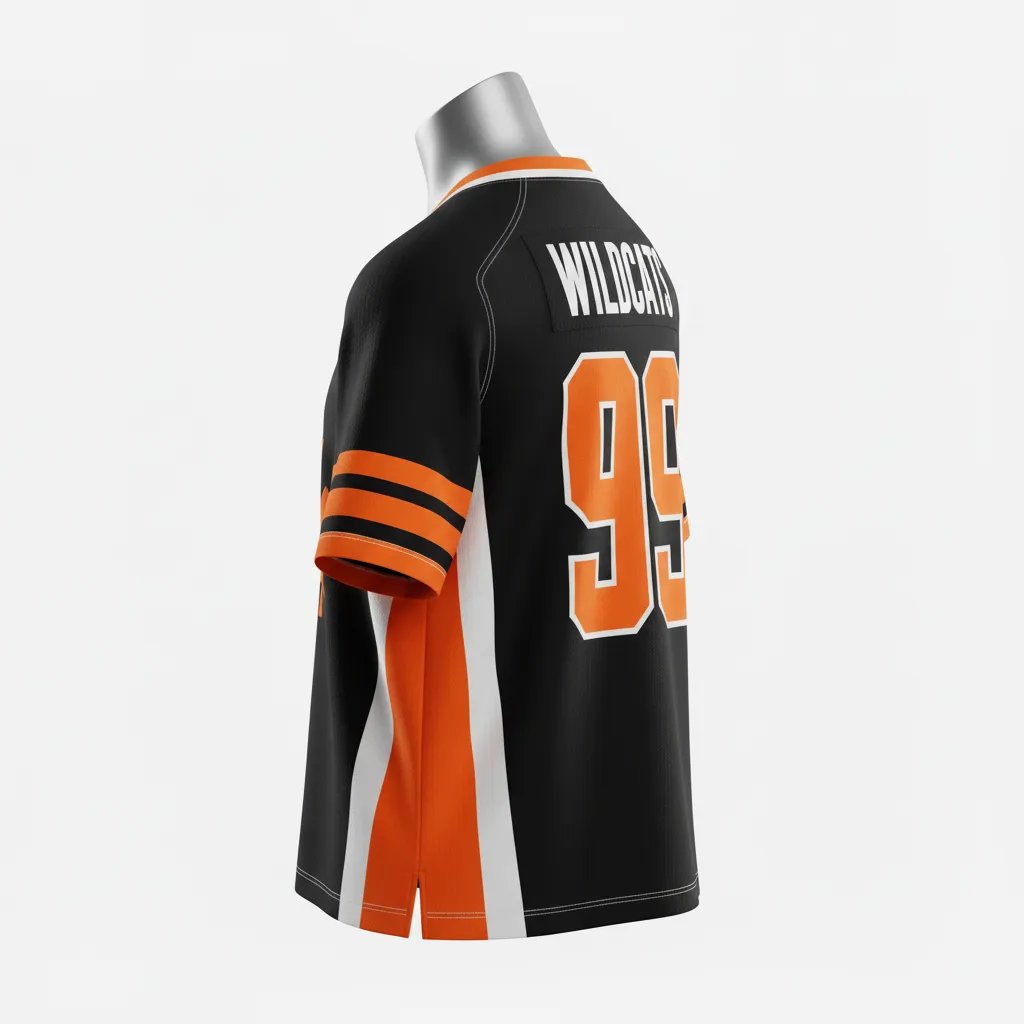 Custom Lacrosse Standard Lacrosse Jersey - Black, Orange, White - V Neck Long Island Strong - Back View - Kinexa Sportswear