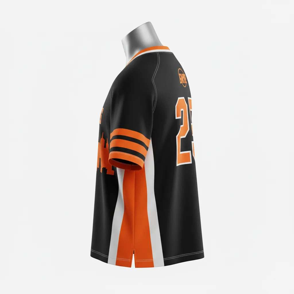 Custom Lacrosse Standard Lacrosse Jersey - Black, Orange, White - V Neck Long Island Strong - Front View - Kinexa Sportswear