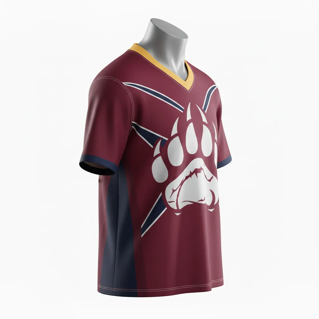 Custom Lacrosse Standard Lacrosse Jersey - Burgundy, Silver - V Neck Bear Clan Strength - Front View - Kinexa Sportswear