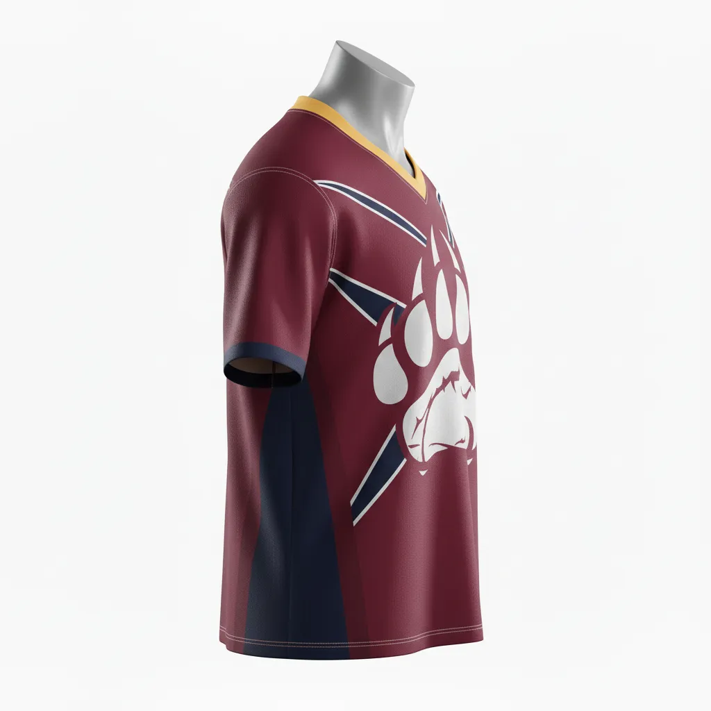 Custom Lacrosse Standard Lacrosse Jersey - Burgundy, Silver - V Neck Bear Clan Strength - Side View - Kinexa Sportswear