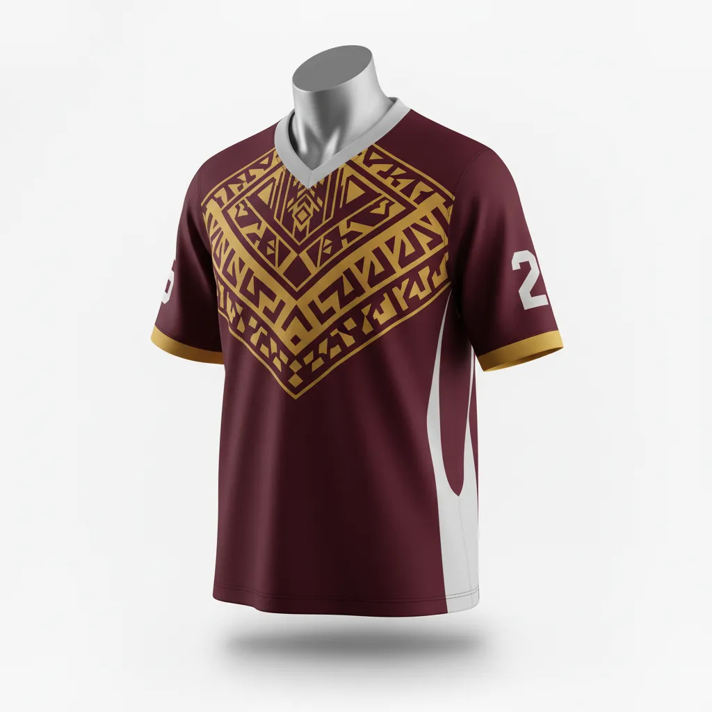 Custom Lacrosse Standard Lacrosse Jersey - Burgundy, Gold - V Neck Vegas Tribal Clash - Front View - Kinexa Sportswear