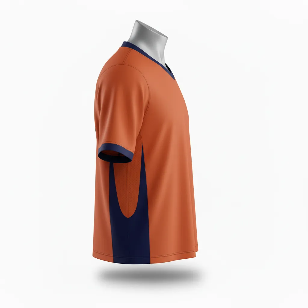 Custom Lacrosse Standard Lacrosse Jersey - Burnt, Orange, Navy - V Neck Upstate Mountain - Side View - Kinexa Sportswear