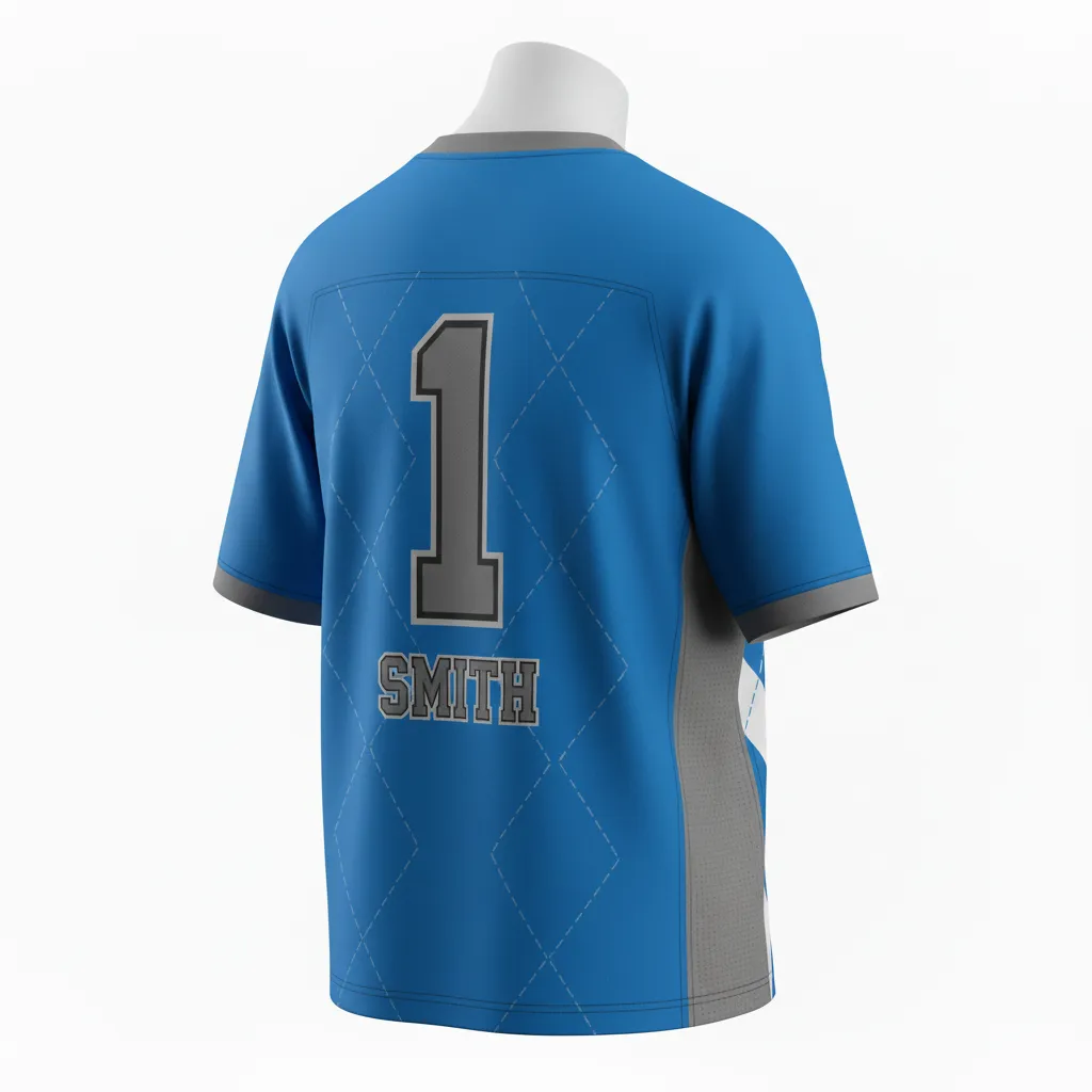 Custom Lacrosse Standard Lacrosse Jersey - Blue, White, Blue - V Neck Carolina Tar Heel - Back View - Kinexa Sportswear