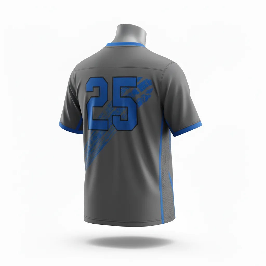 Custom Lacrosse Standard Lacrosse Jersey - Blue - V Neck Charcoal Electric Cleat Marks Trail - Back View - Kinexa Sportswear