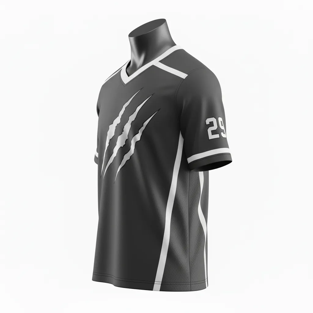 Custom Lacrosse Standard Lacrosse Jersey - Grey, Silver - V Neck Charcoal Wolf Pack Hunt - Side View - Kinexa Sportswear