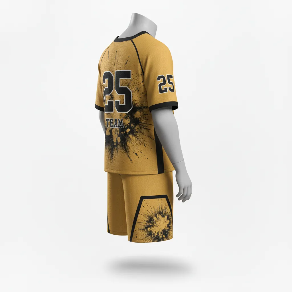 Custom Lacrosse Standard Lacrosse Uniform - Gold, Black - Athletic Goal Dust Explosion - Back View - Kinexa Sportswear