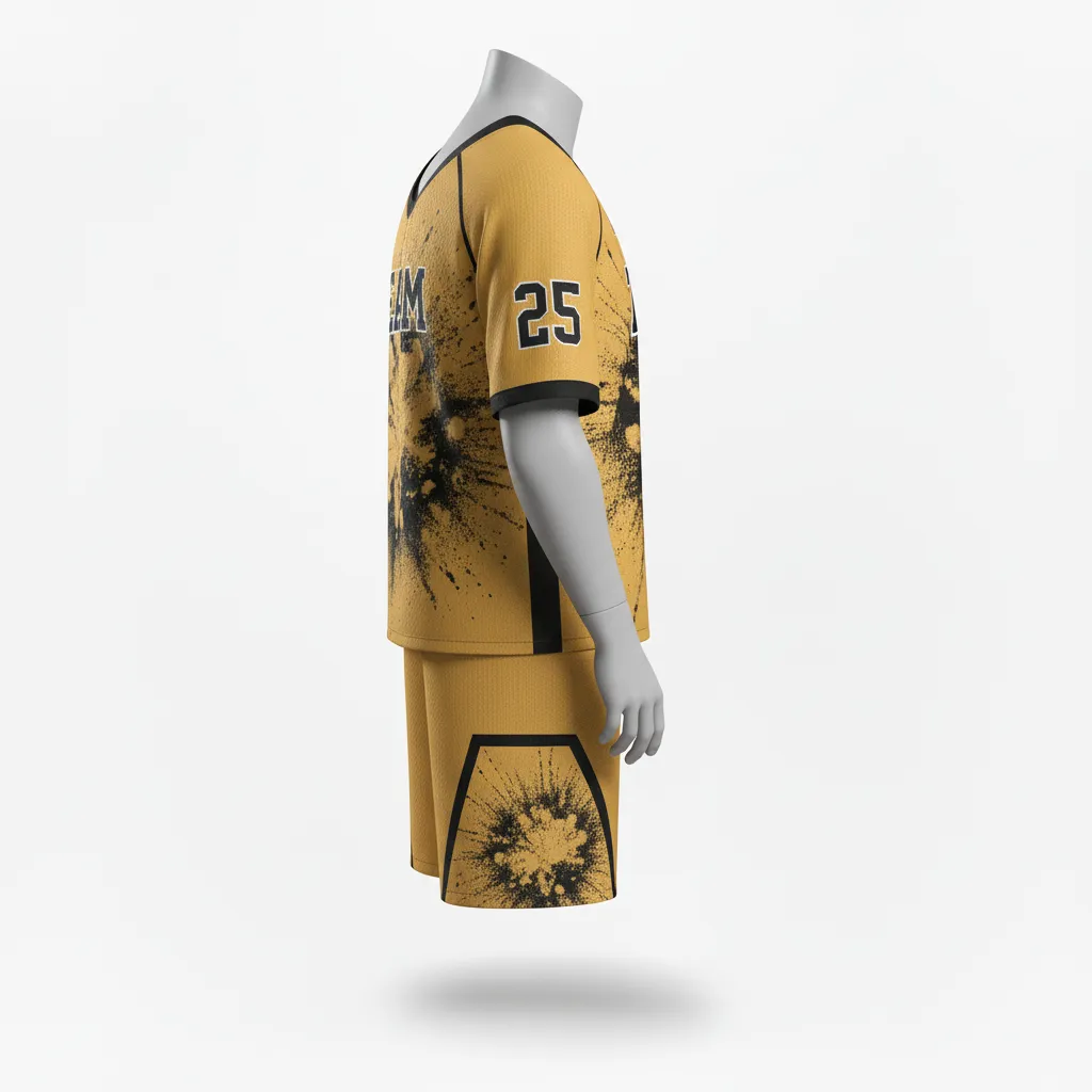 Custom Lacrosse Standard Lacrosse Uniform - Gold, Black - Athletic Goal Dust Explosion - Side View - Kinexa Sportswear