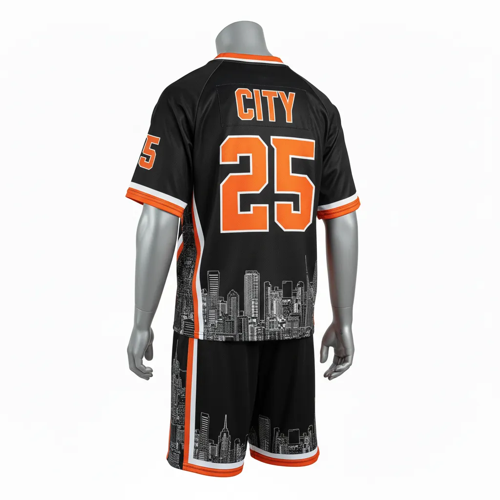 Custom Lacrosse Standard Lacrosse Uniform - Black, Orange, White - Long Island Strong - Back View - Kinexa Sportswear