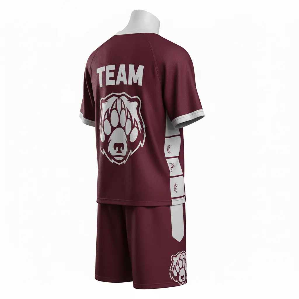 Custom Lacrosse Standard Lacrosse Uniform - Burgundy, Silver - Bear Clan Strength - Back View - Kinexa Sportswear