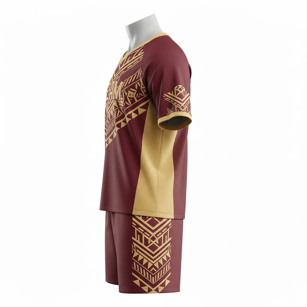 Custom Lacrosse Standard Lacrosse Uniform - Burgundy, Gold - Vegas Tribal Clash - Side View - Kinexa Sportswear