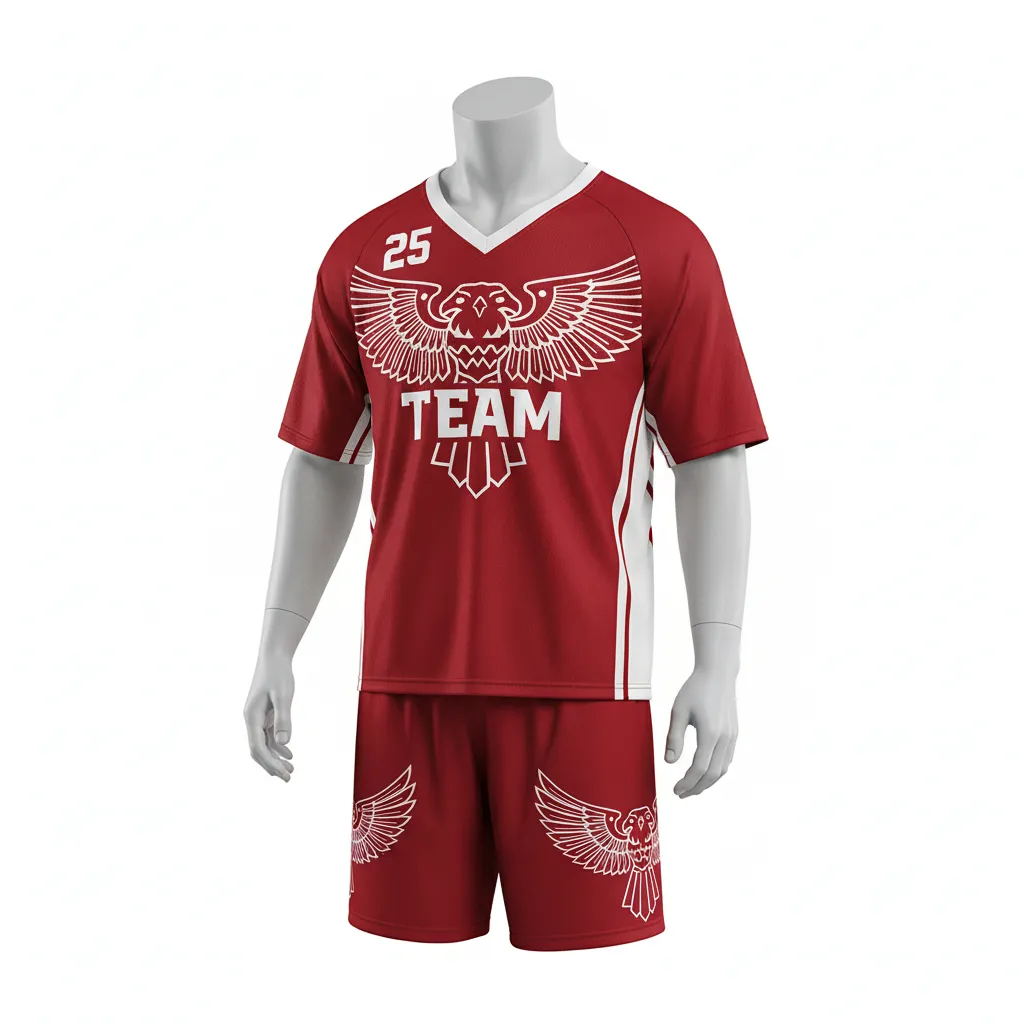 Custom Lacrosse Standard Lacrosse Uniform - Red, White - Cardinal Thunderbird Spirit - Front View - Kinexa Sportswear