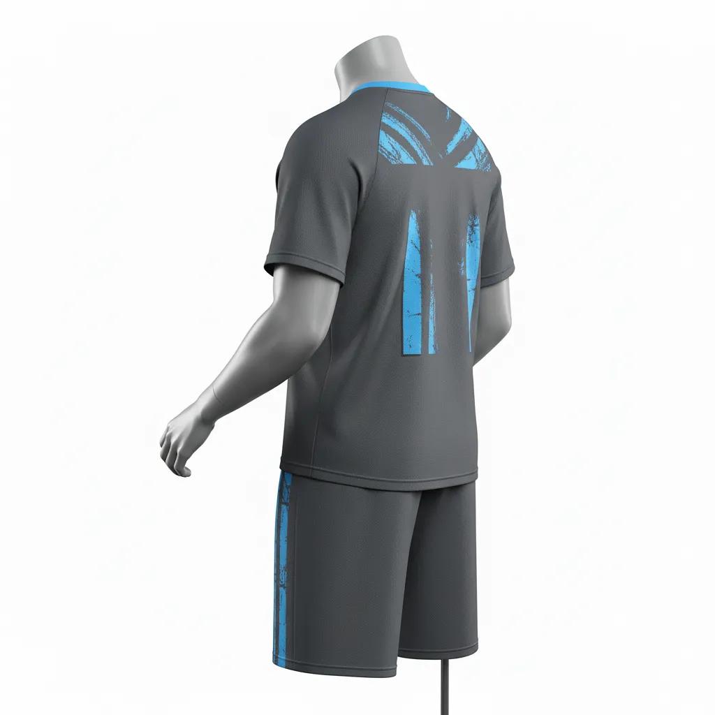 Custom Lacrosse Standard Lacrosse Uniform - Blue - Charcoal Electric Cleat Marks Trail - Back View - Kinexa Sportswear
