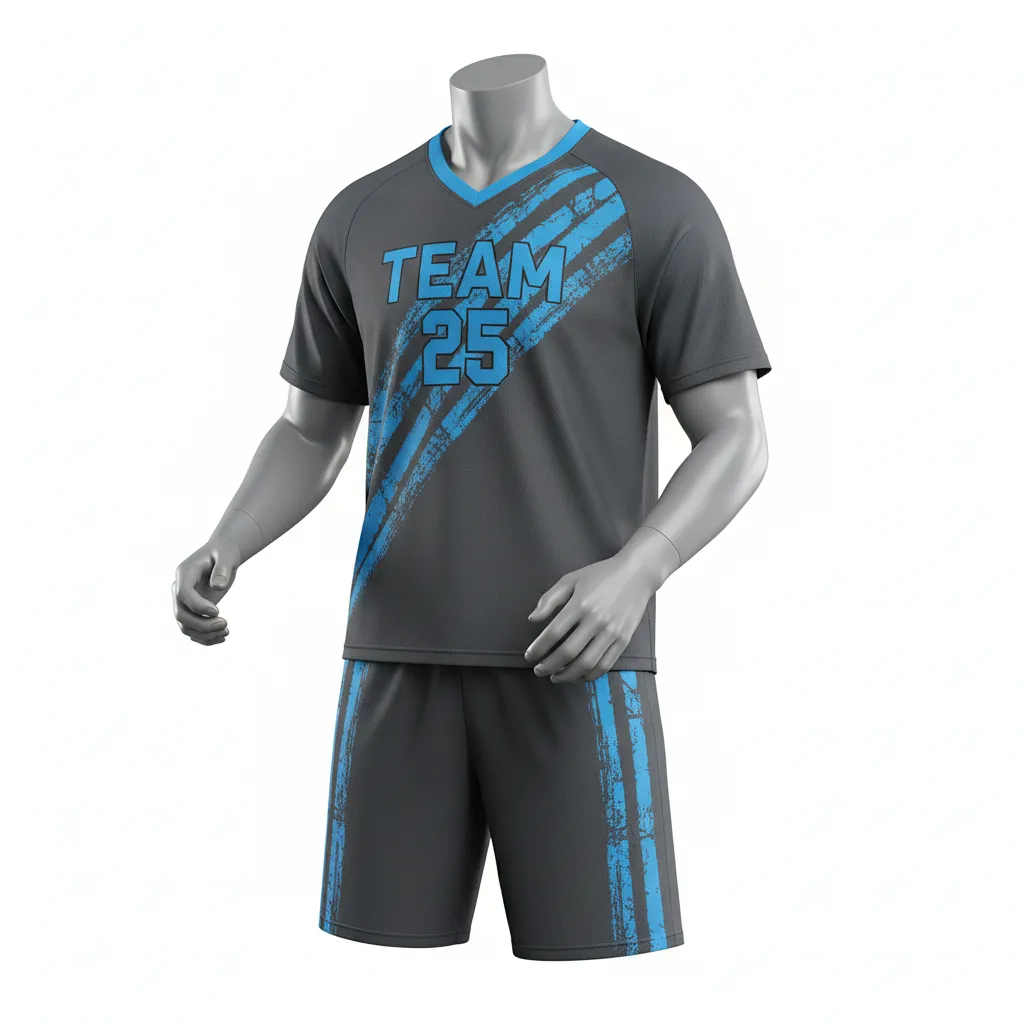 Custom Lacrosse Standard Lacrosse Uniform - Blue - Charcoal Electric Cleat Marks Trail - Front View - Kinexa Sportswear