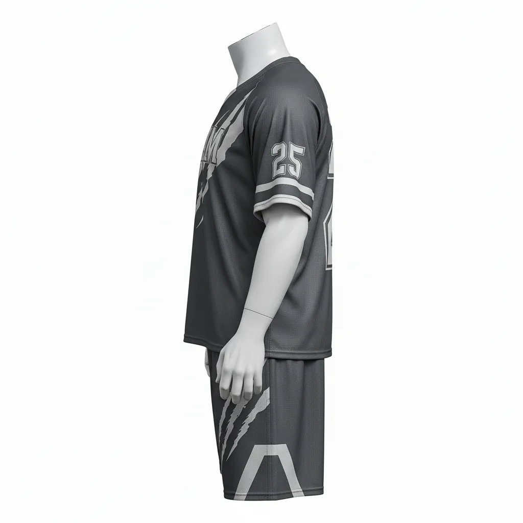 Custom Lacrosse Standard Lacrosse Uniform - Grey, Silver - Charcoal Wolf Pack Hunt - Side View - Kinexa Sportswear