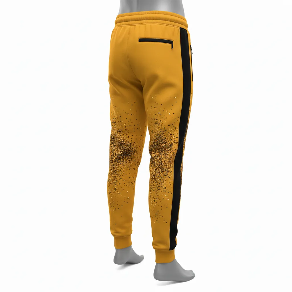 Custom Lacrosse Sweatpant - Gold, Black - Athletic Goal Dust Explosion - Back View - Kinexa Sportswear