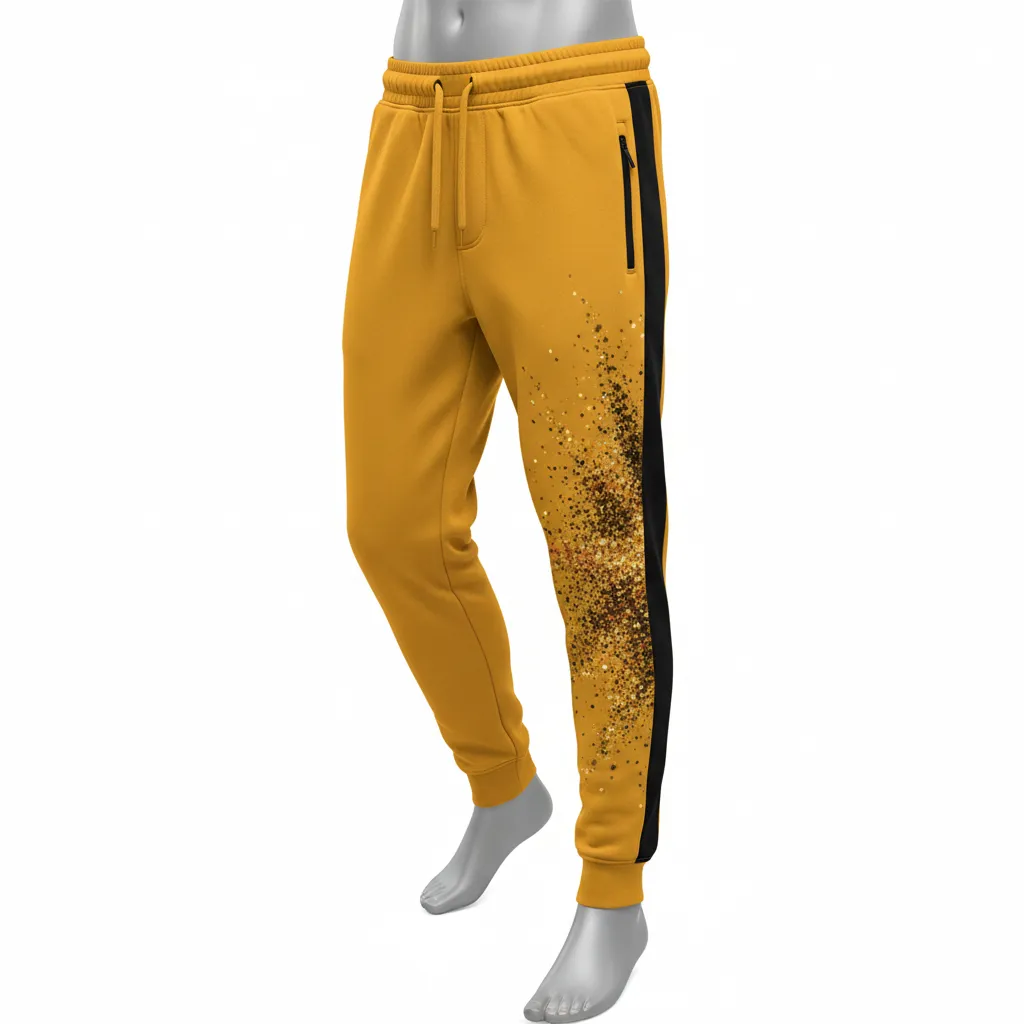 Custom Lacrosse Sweatpant - Gold, Black - Athletic Goal Dust Explosion - Front View - Kinexa Sportswear
