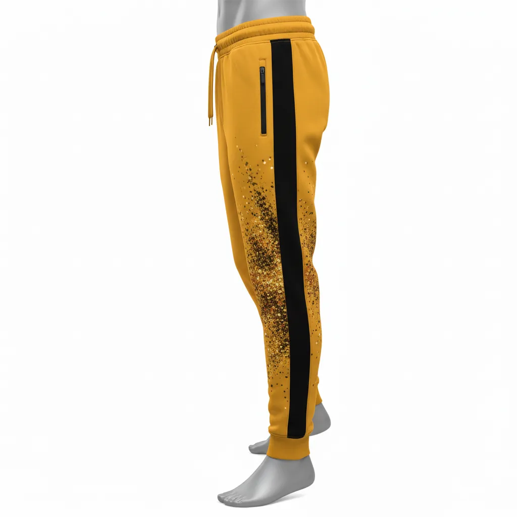 Custom Lacrosse Sweatpant - Gold, Black - Athletic Goal Dust Explosion - Side View - Kinexa Sportswear