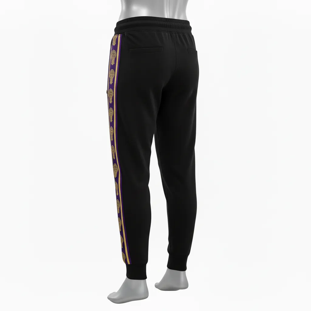 Custom Lacrosse Sweatpant - Black, Gold, Purple - Creator S Game Celestial - Back View - Kinexa Sportswear