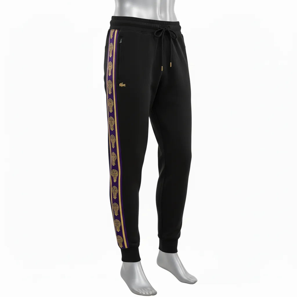 Custom Lacrosse Sweatpant - Black, Gold, Purple - Creator S Game Celestial - Front View - Kinexa Sportswear