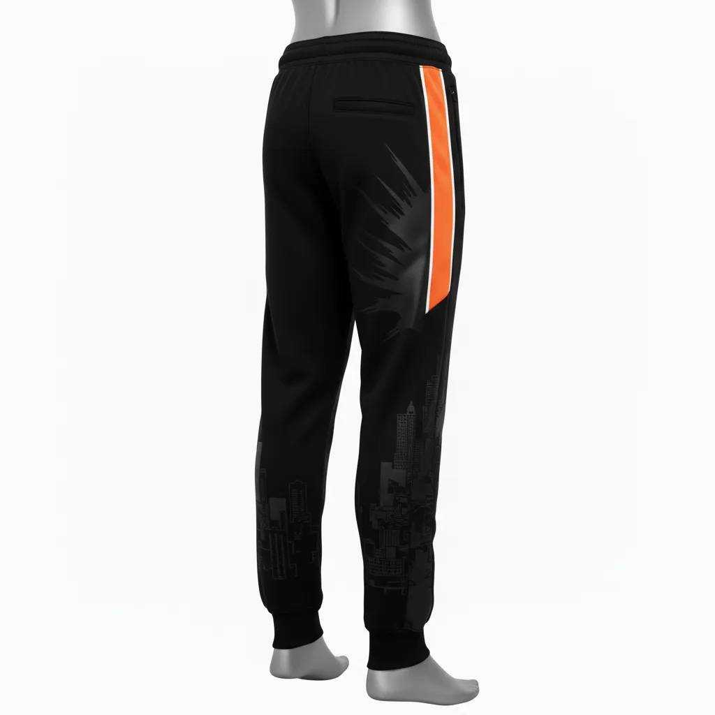 Custom Lacrosse Sweatpant - Black, Orange, White - Long Island Strong - Back View - Kinexa Sportswear