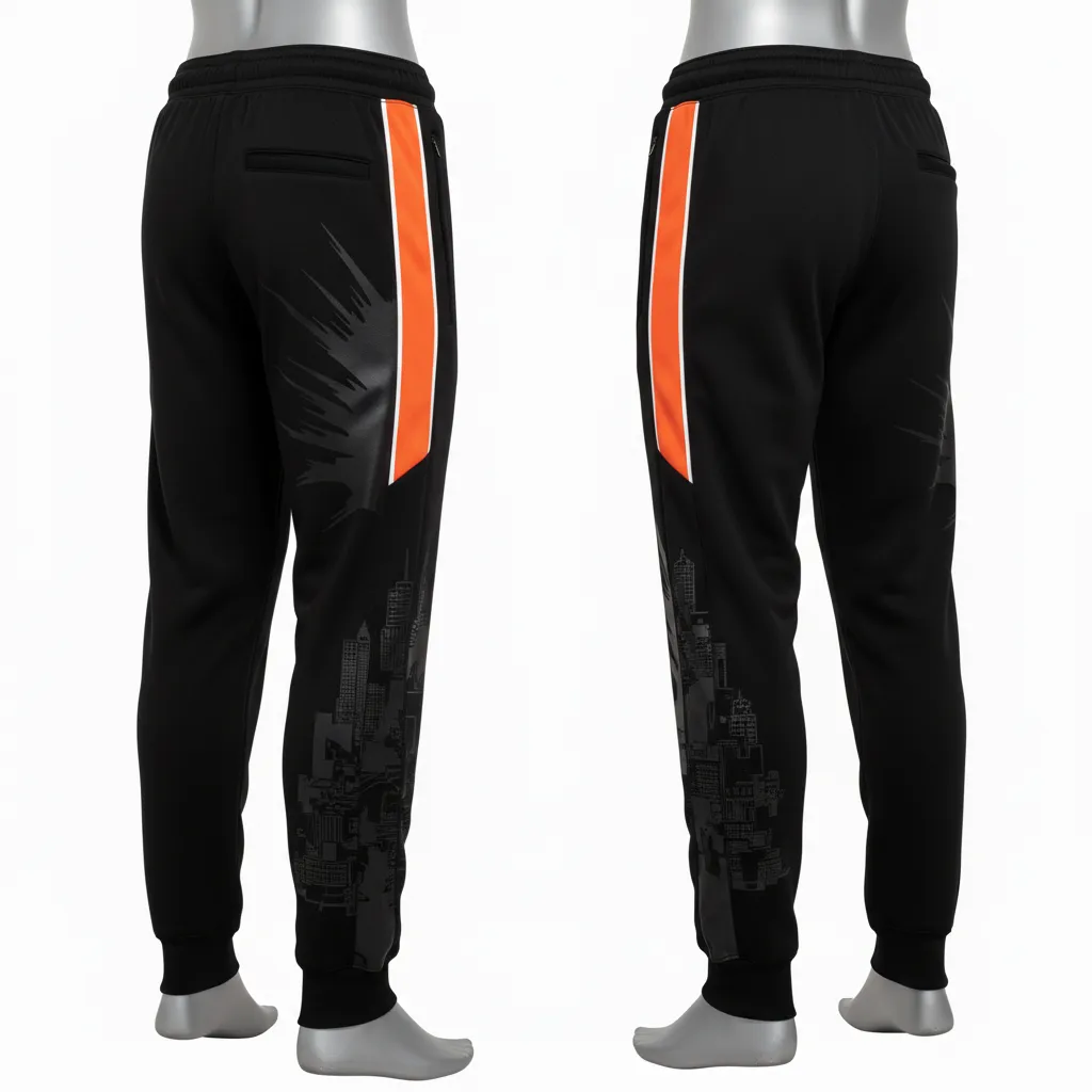 Custom Lacrosse Sweatpant - Black, Orange, White - Long Island Strong - Front View - Kinexa Sportswear