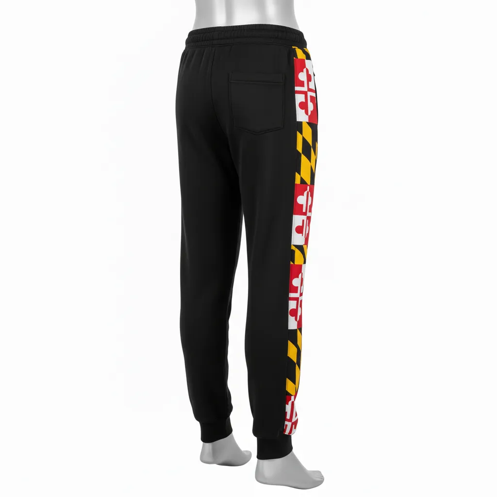 Custom Lacrosse Sweatpant - Black, Red, Gold - Maryland Pride - Back View - Kinexa Sportswear