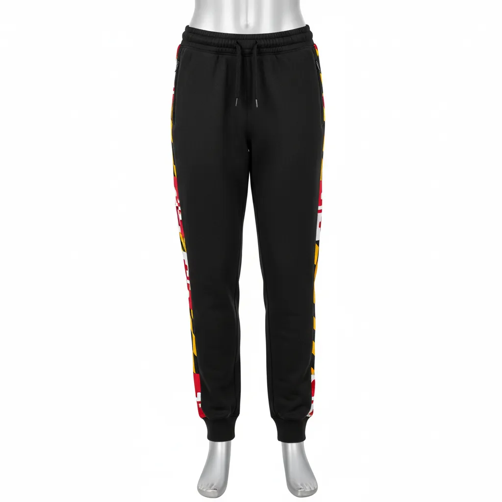 Custom Lacrosse Sweatpant - Black, Red, Gold - Maryland Pride - Front View - Kinexa Sportswear