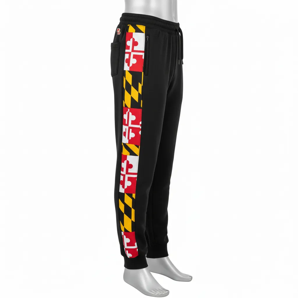 Custom Lacrosse Sweatpant - Black, Red, Gold - Maryland Pride - Side View - Kinexa Sportswear