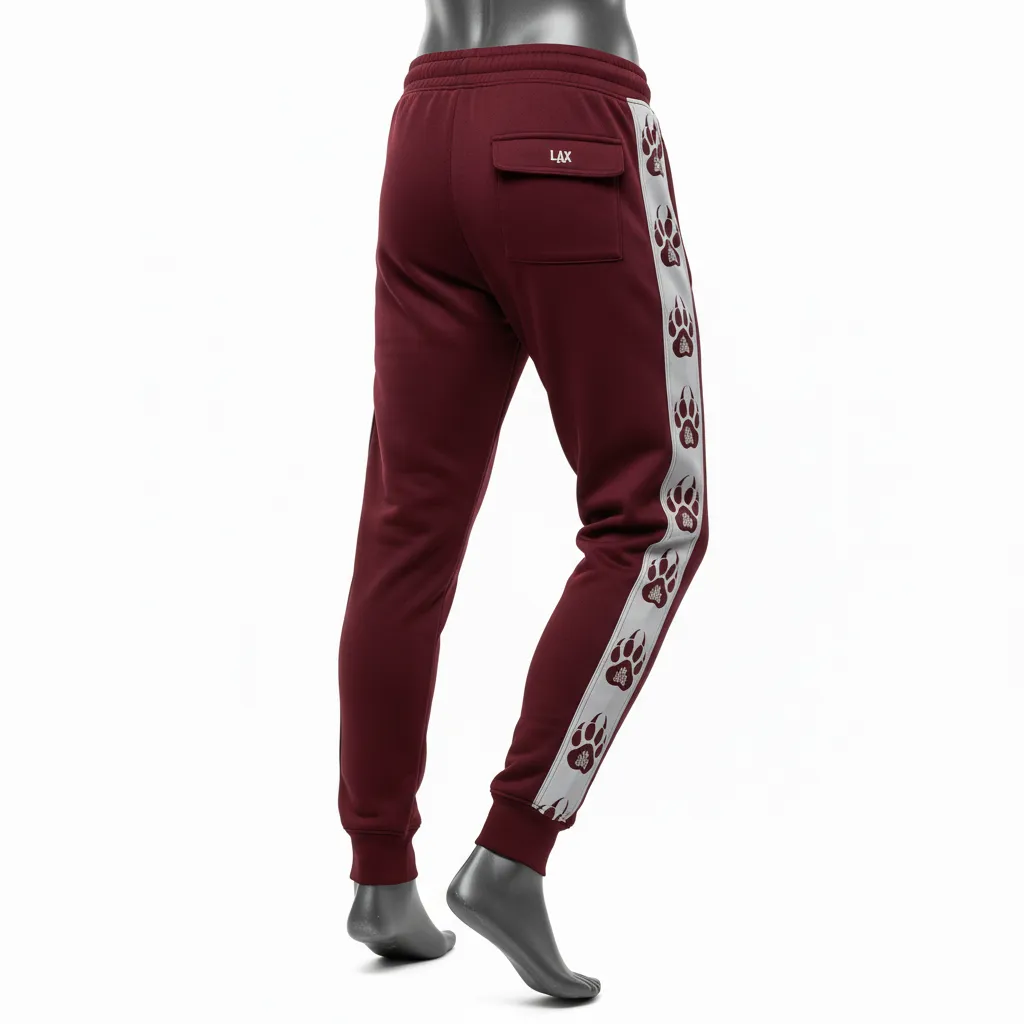 Custom Lacrosse Sweatpant - Burgundy, Silver - Bear Clan Strength - Back View - Kinexa Sportswear