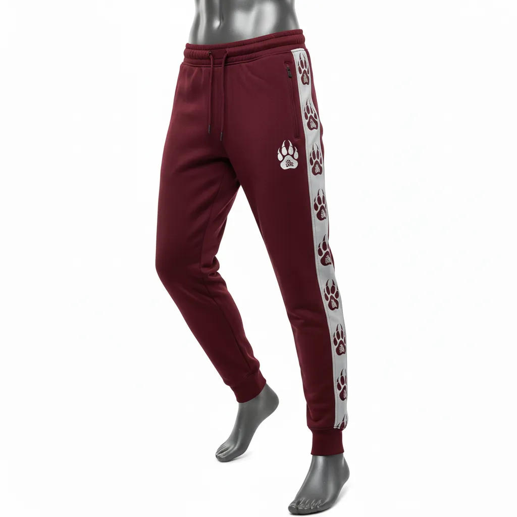 Custom Lacrosse Sweatpant - Burgundy, Silver - Bear Clan Strength - Side View - Kinexa Sportswear