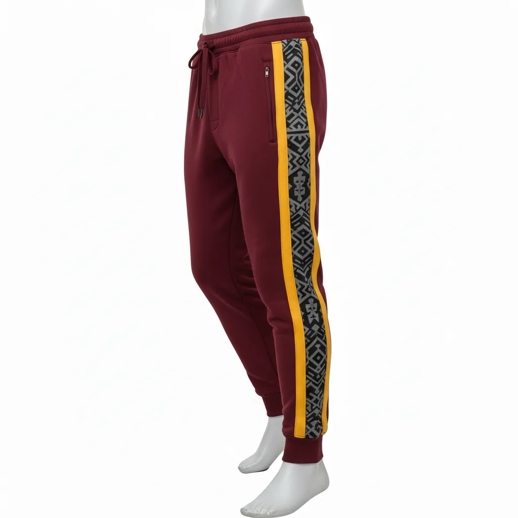 Custom Lacrosse Sweatpant - Burgundy, Gold - Vegas Tribal Clash - Side View - Kinexa Sportswear