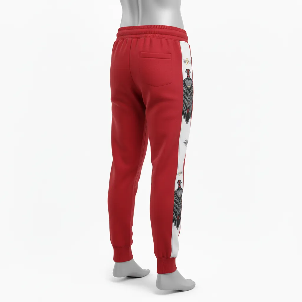 Custom Lacrosse Sweatpant - Red, White - Cardinal Thunderbird Spirit - Back View - Kinexa Sportswear