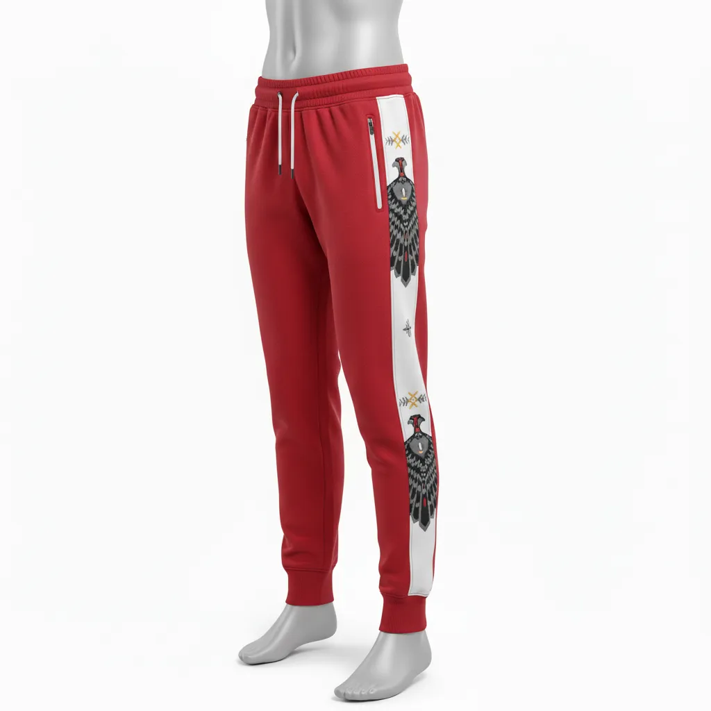 Custom Lacrosse Sweatpant - Red, White - Cardinal Thunderbird Spirit - Front View - Kinexa Sportswear