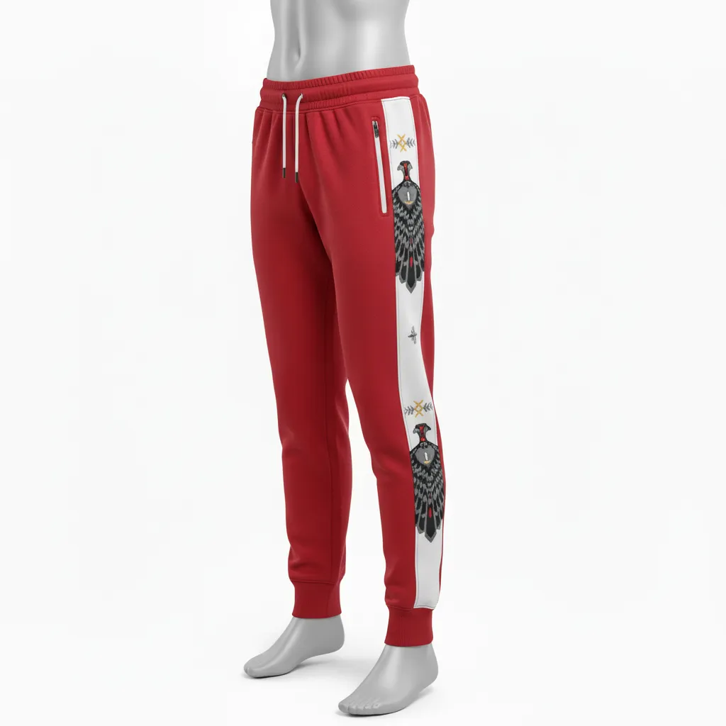 Custom Lacrosse Sweatpant - Red, White - Cardinal Thunderbird Spirit - Side View - Kinexa Sportswear
