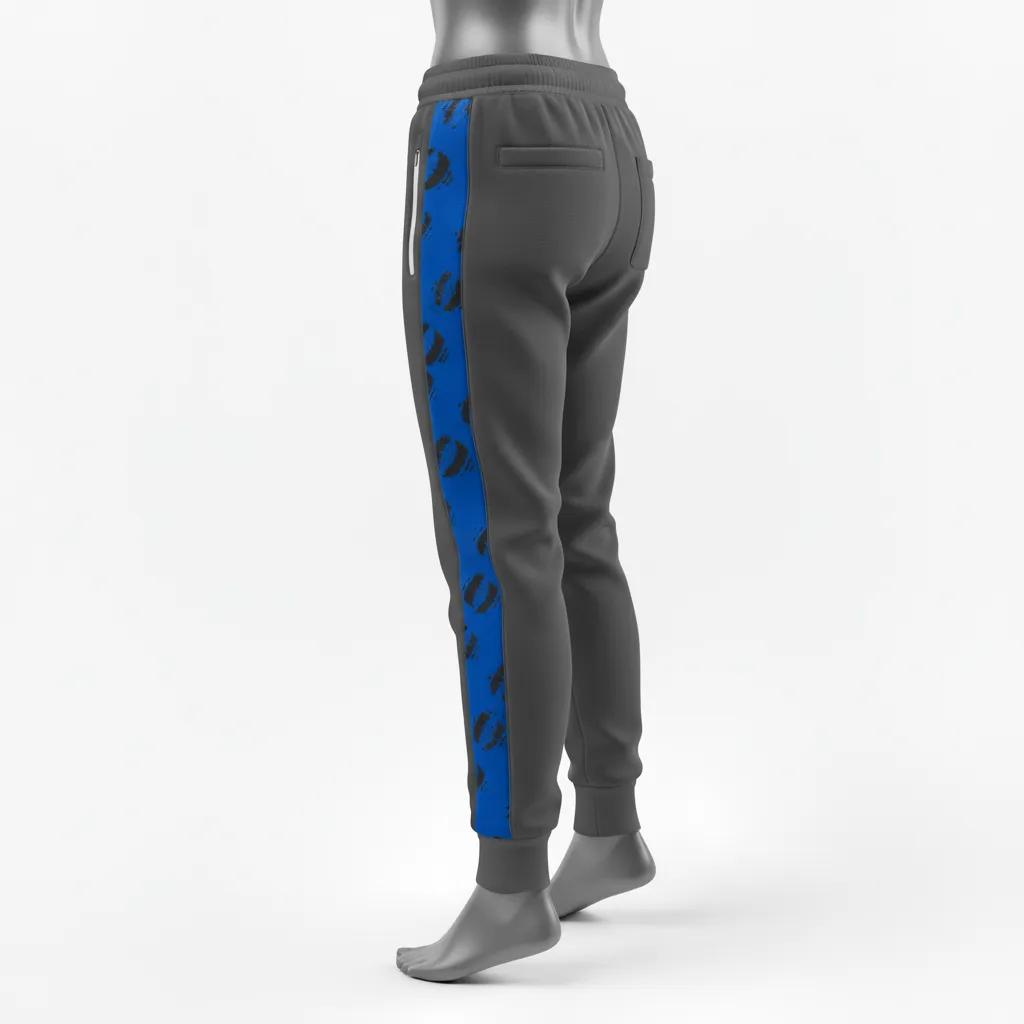 Custom Lacrosse Sweatpant - Blue - Charcoal Electric Cleat Marks Trail - Back View - Kinexa Sportswear