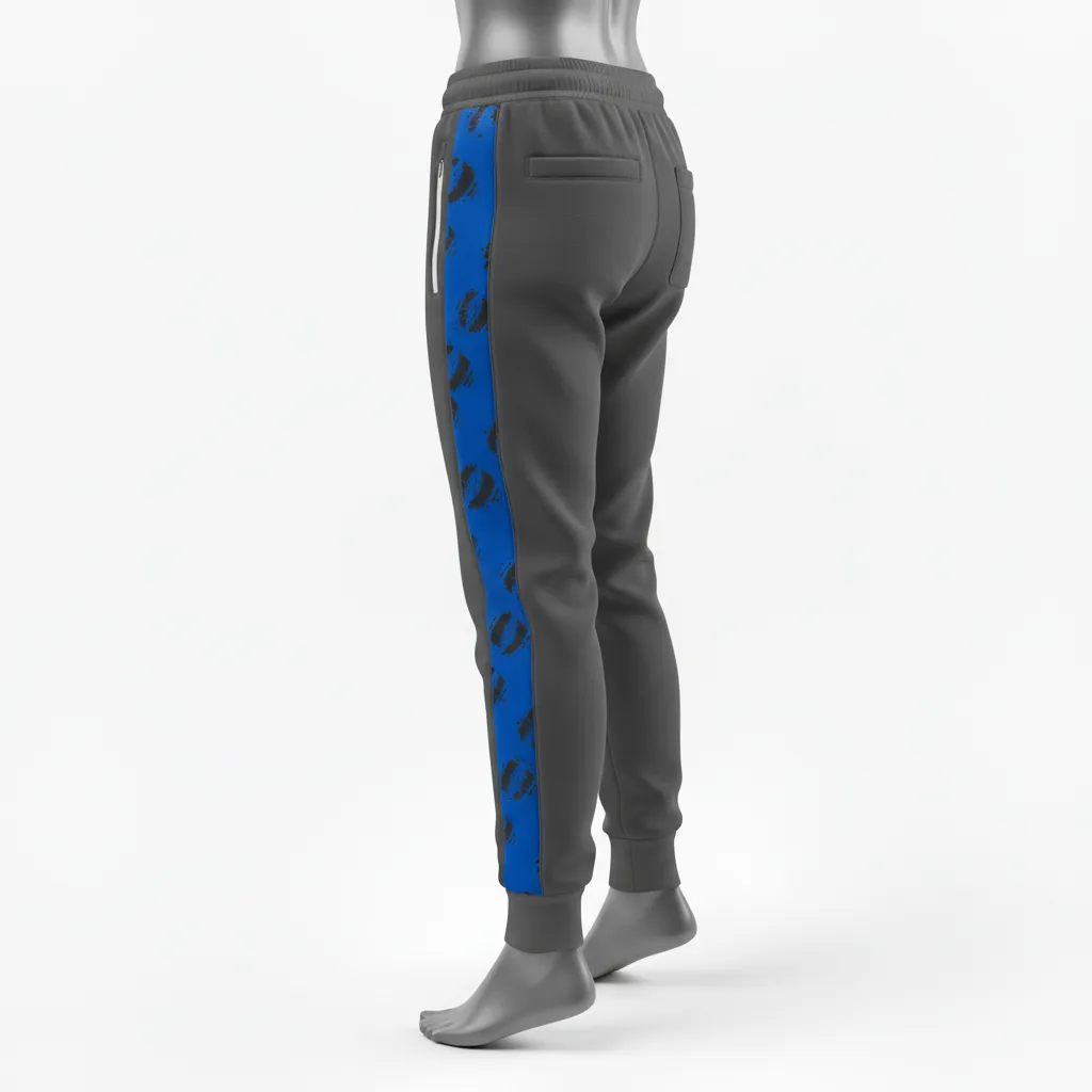 Custom Lacrosse Sweatpant - Blue - Charcoal Electric Cleat Marks Trail - Side View - Kinexa Sportswear