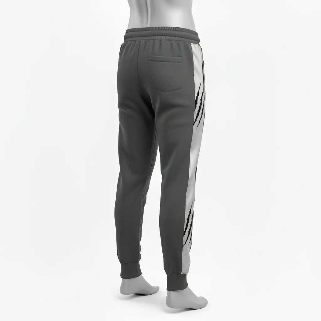 Custom Lacrosse Sweatpant - Grey, Silver - Charcoal Wolf Pack Hunt - Back View - Kinexa Sportswear