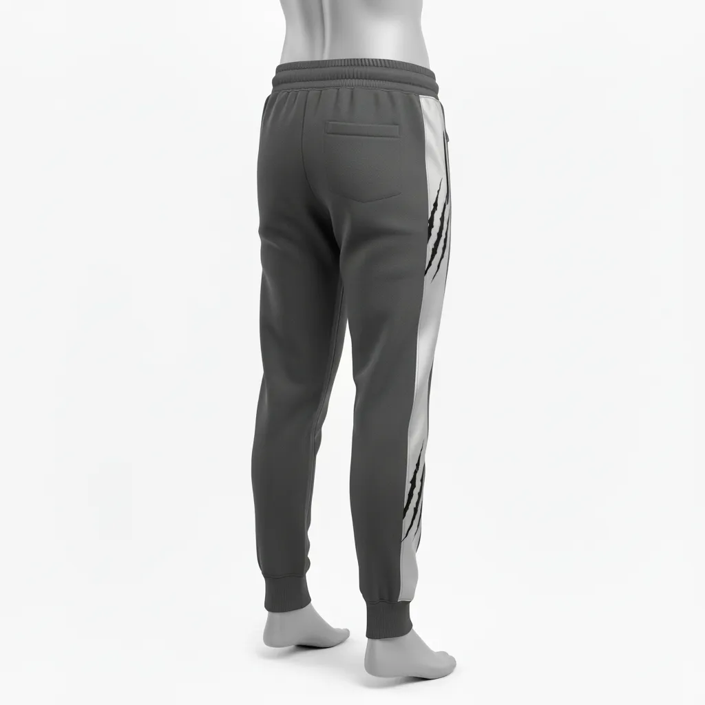 Custom Lacrosse Sweatpant - Grey, Silver - Charcoal Wolf Pack Hunt - Side View - Kinexa Sportswear