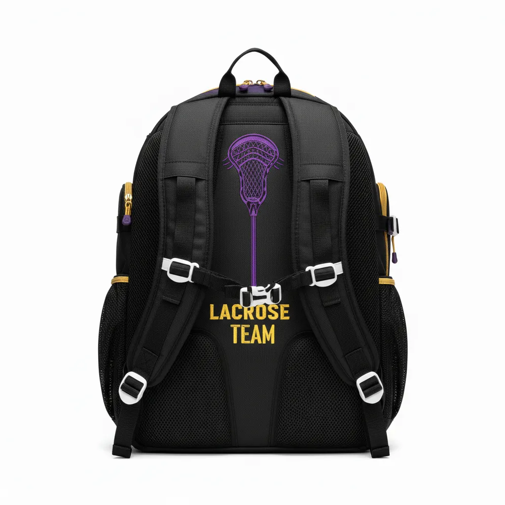 Custom Lacrosse Team Backpack - Black, Gold, Purple - Creator S Game Celestial - Back View - Kinexa Sportswear