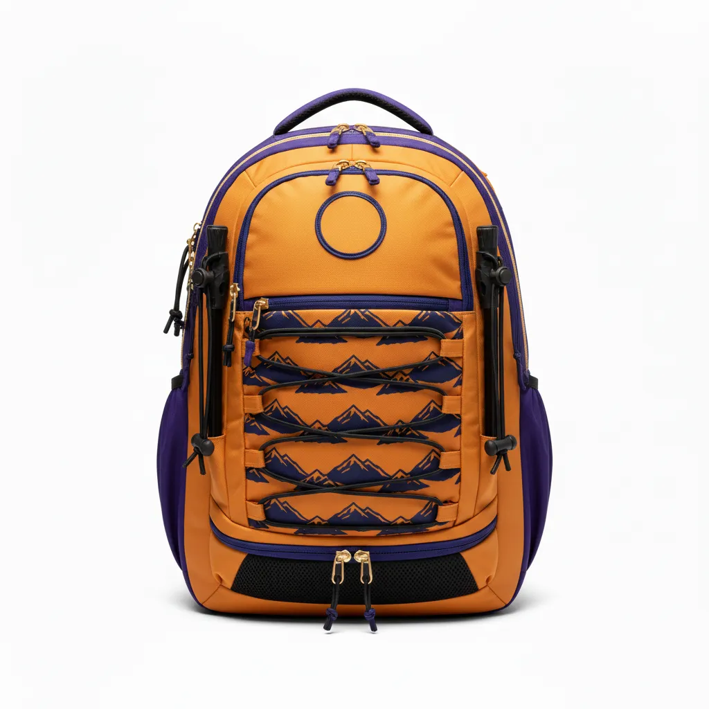 Custom Lacrosse Team Backpack - Burnt, Orange, Navy - Upstate Mountain - Front View - Kinexa Sportswear