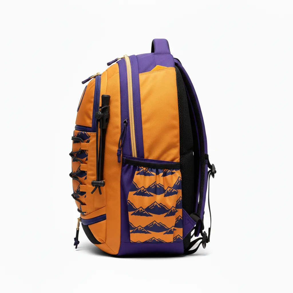 Custom Lacrosse Team Backpack - Burnt, Orange, Navy - Upstate Mountain - Side View - Kinexa Sportswear
